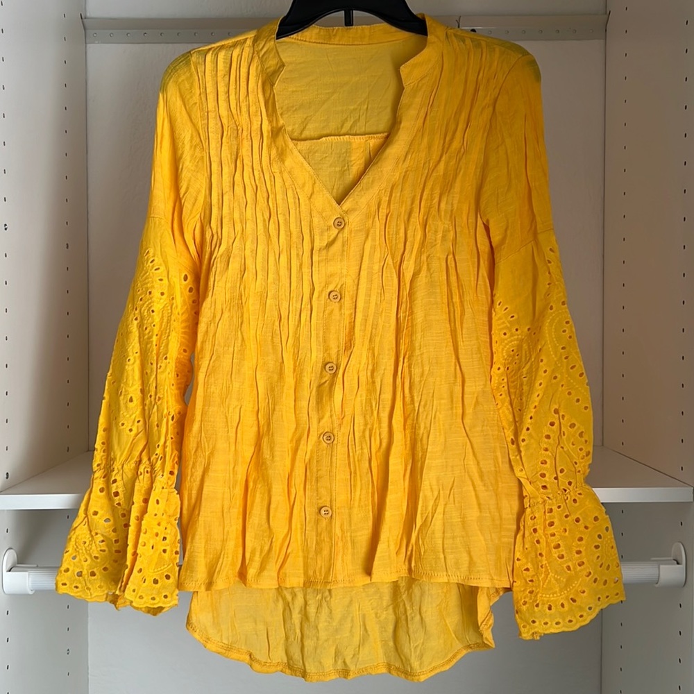 Yellow button down blouse